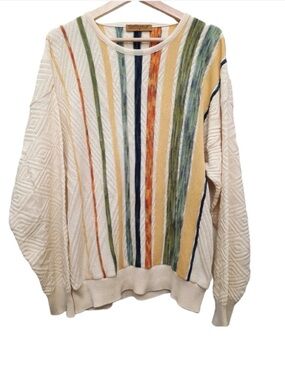 Cotton-Craft Cream Multicolor Striped Crewneck Sweater